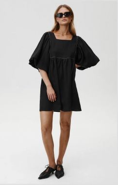 Ľanové šaty Undress Code Gaia Dress čierna farba, mini, áčkový strih, 891