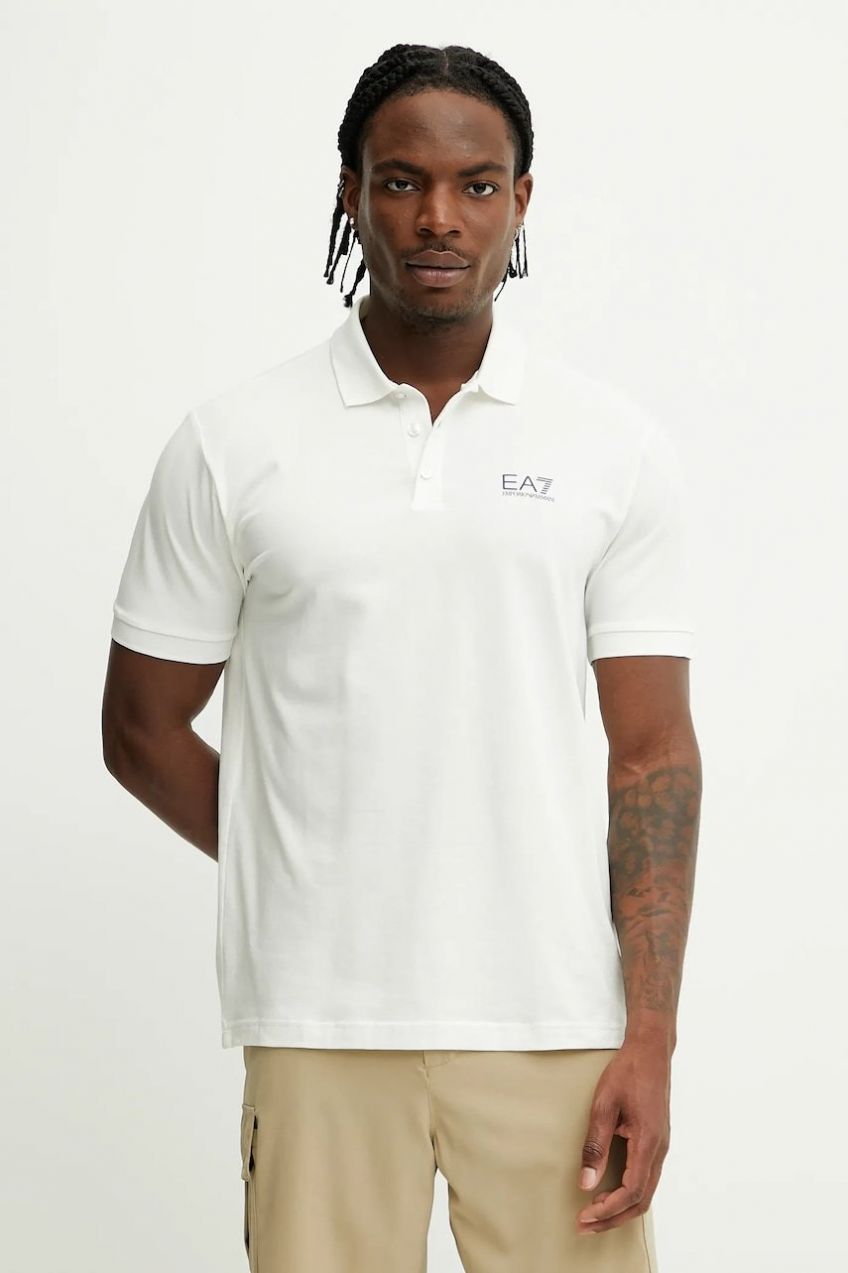 Polo tričko EA7 Emporio Armani pánske, béžová farba, jednofarebná, AF10373.7M000182