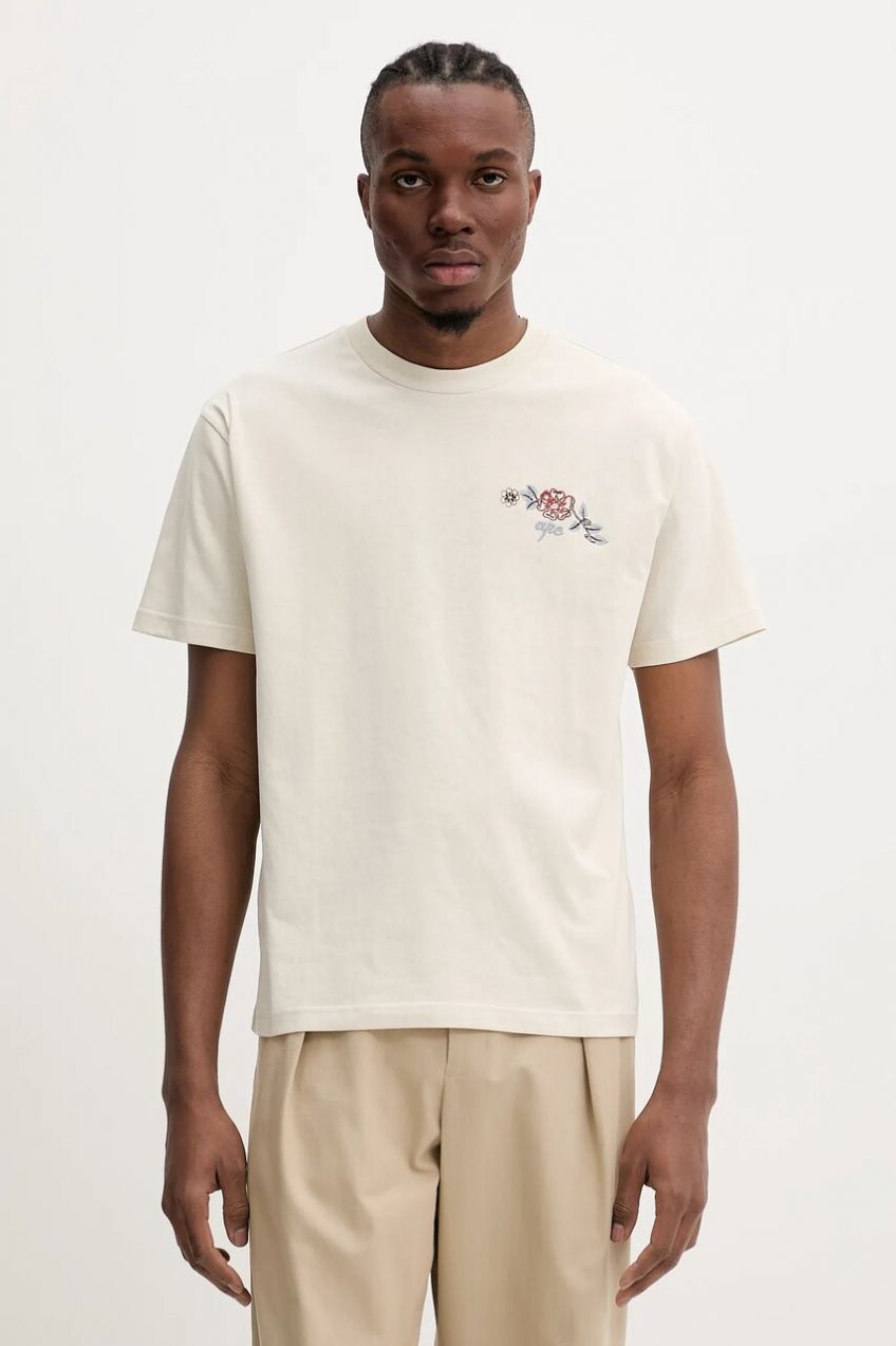 Bavlnené tričko A.P.C. t-shirt oscar pánske, béžová farba, s nášivkou, COGCK.H26511