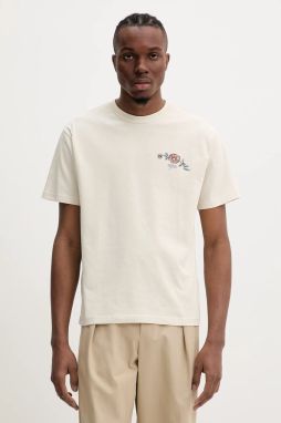 Bavlnené tričko A.P.C. t-shirt oscar pánske, béžová farba, s nášivkou, COGCK.H26511