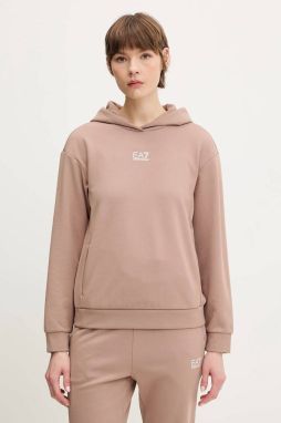 Mikina EA7 Emporio Armani hnedá farba, s kapucňou, s potlačou, AF10443.7W000074