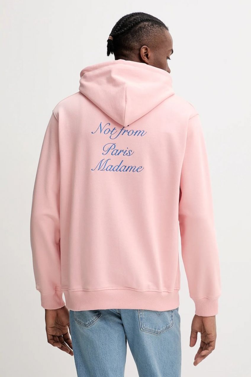 Bavlnená mikina Drôle de Monsieur Le Hoodie Slogan Cursive ružová farba, s kapucňou, s nášivkou, G-HO168-CO127-LPI