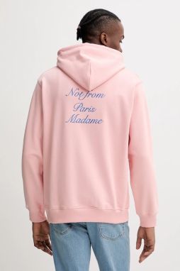 Bavlnená mikina Drôle de Monsieur Le Hoodie Slogan Cursive ružová farba, s kapucňou, s nášivkou, G-HO168-CO127-LPI