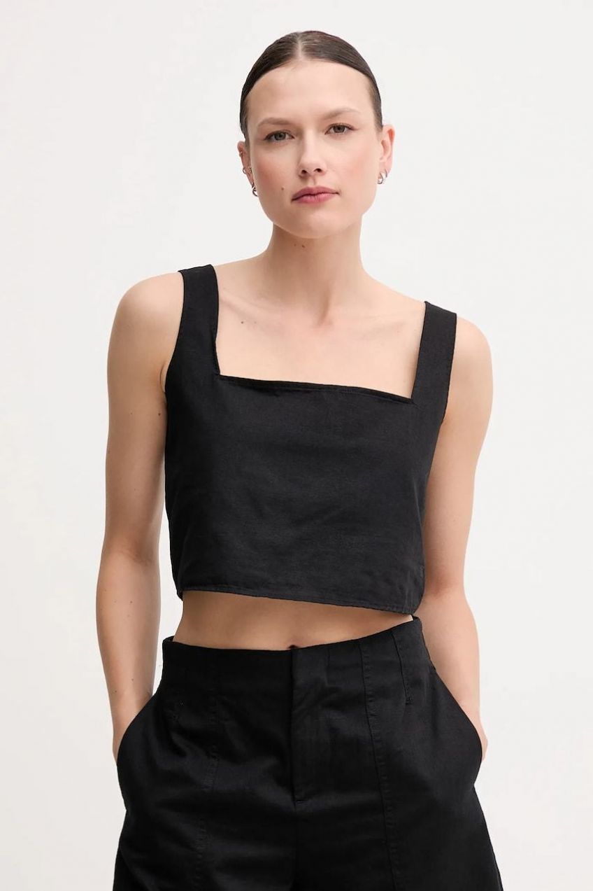 Blúzka s prímesou ľanu Calvin Klein Jeans čierna farba, jednofarebná, J20J225347