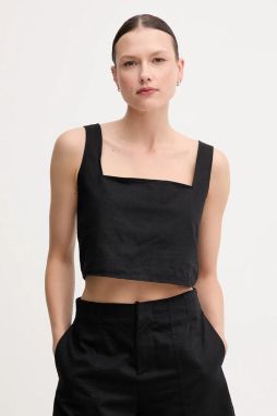 Blúzka s prímesou ľanu Calvin Klein Jeans čierna farba, jednofarebná, J20J225347