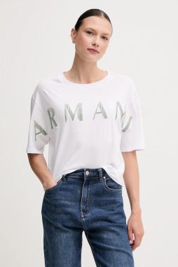Bavlnené tričko Armani Exchange dámske, biela farba, XW000520 AF10359