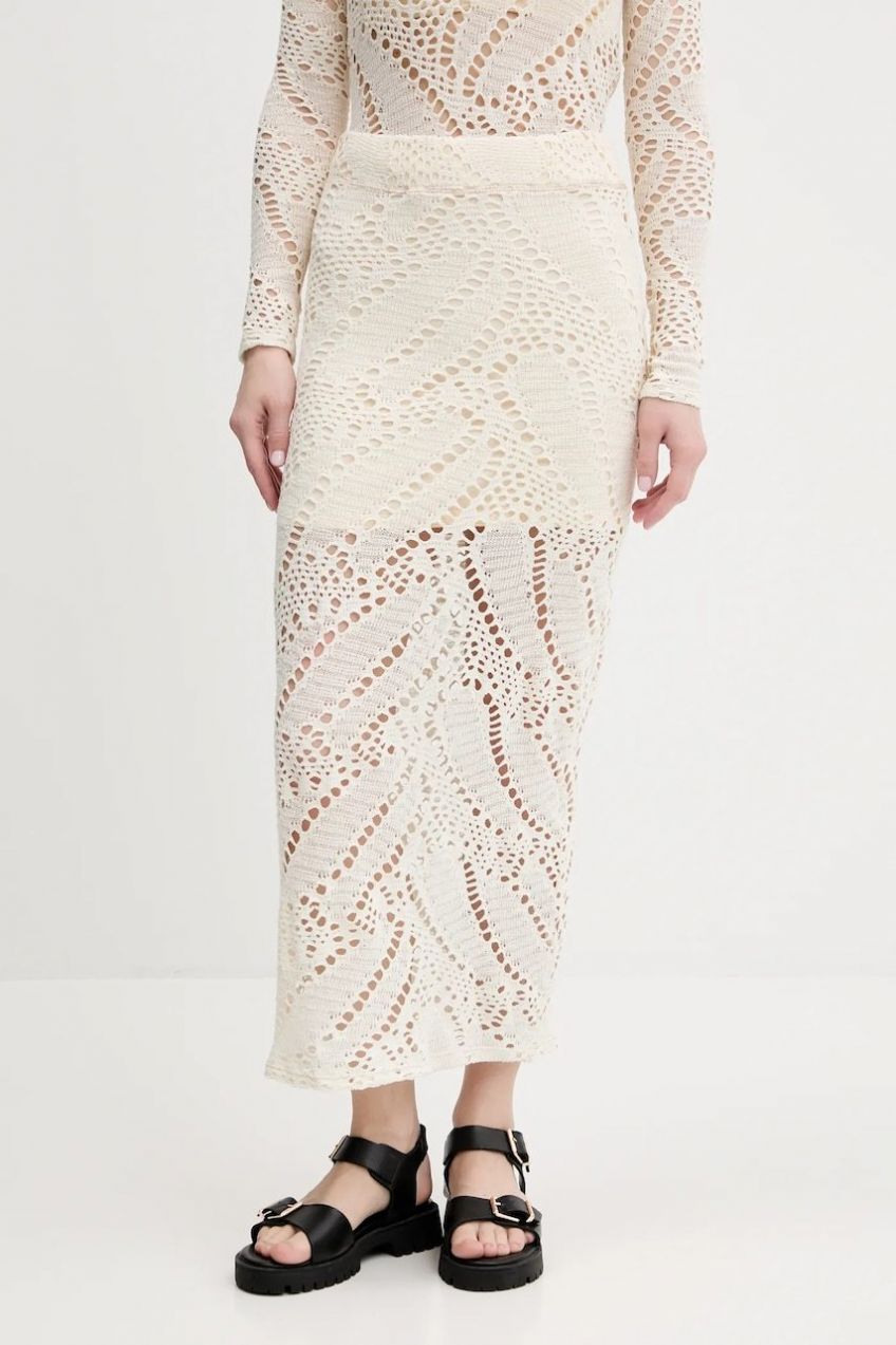 Sukňa Desigual WOOLF béžová farba, maxi, puzdrová, 25SWFK04
