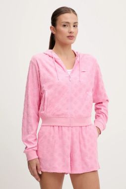 Mikina Guess PEONY ružová farba, s kapucňou, vzorovaná, V5GQ00 KCT02