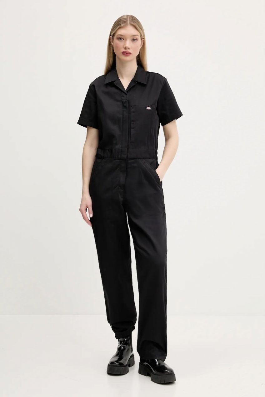 Bavlnený overal Dickies čierna farba, bavlnený, s golierom, DK0A862UBLK1