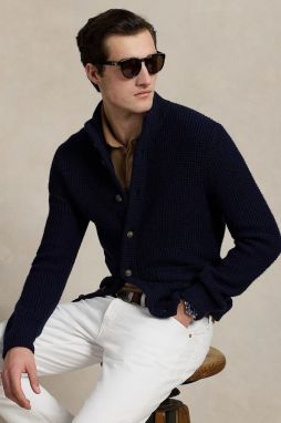 Vlnený kardigán Polo Ralph Lauren tmavomodrá farba, 710970292