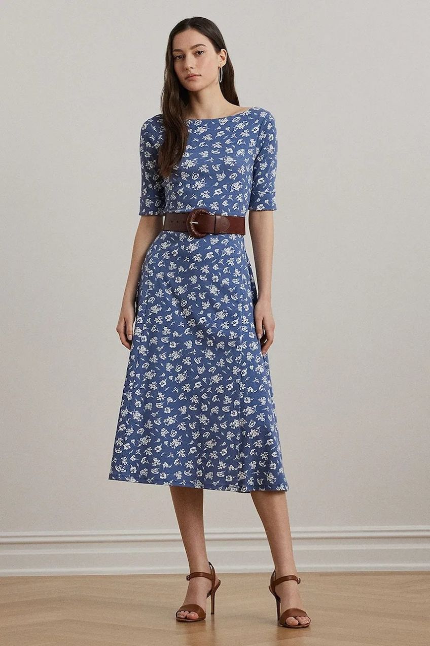 Bavlnené šaty Lauren Ralph Lauren midi, áčkový strih, 200976993