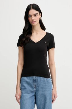 Bavlnené tričko Tommy Jeans 2-pak dámske, čierna farba, DW0DW21367