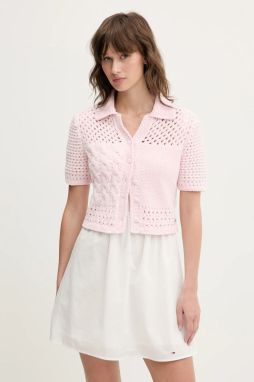 Kardigán Tommy Jeans ružová farba, ľahké, DW0DW20261