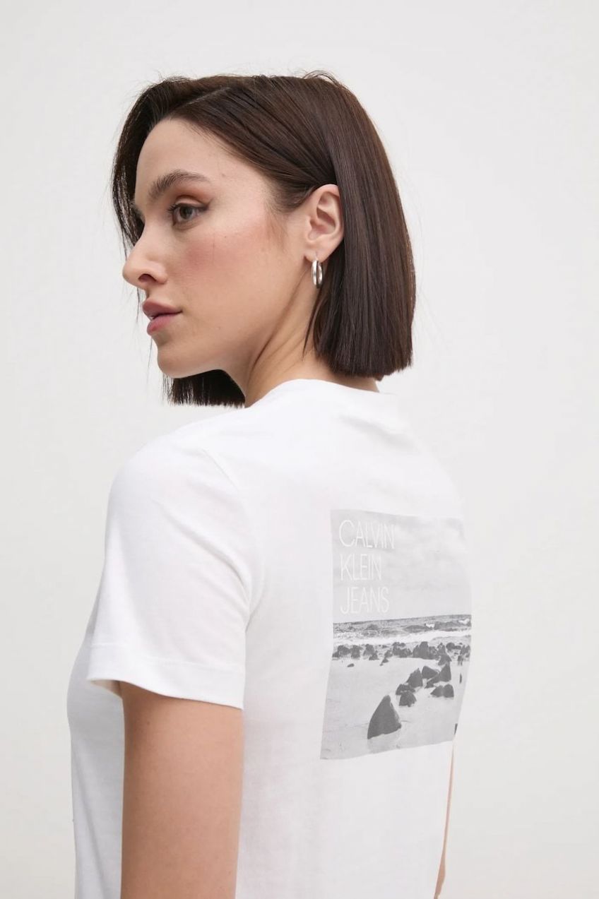 Bavlnené tričko Calvin Klein Jeans dámske, béžová farba, J20J224986