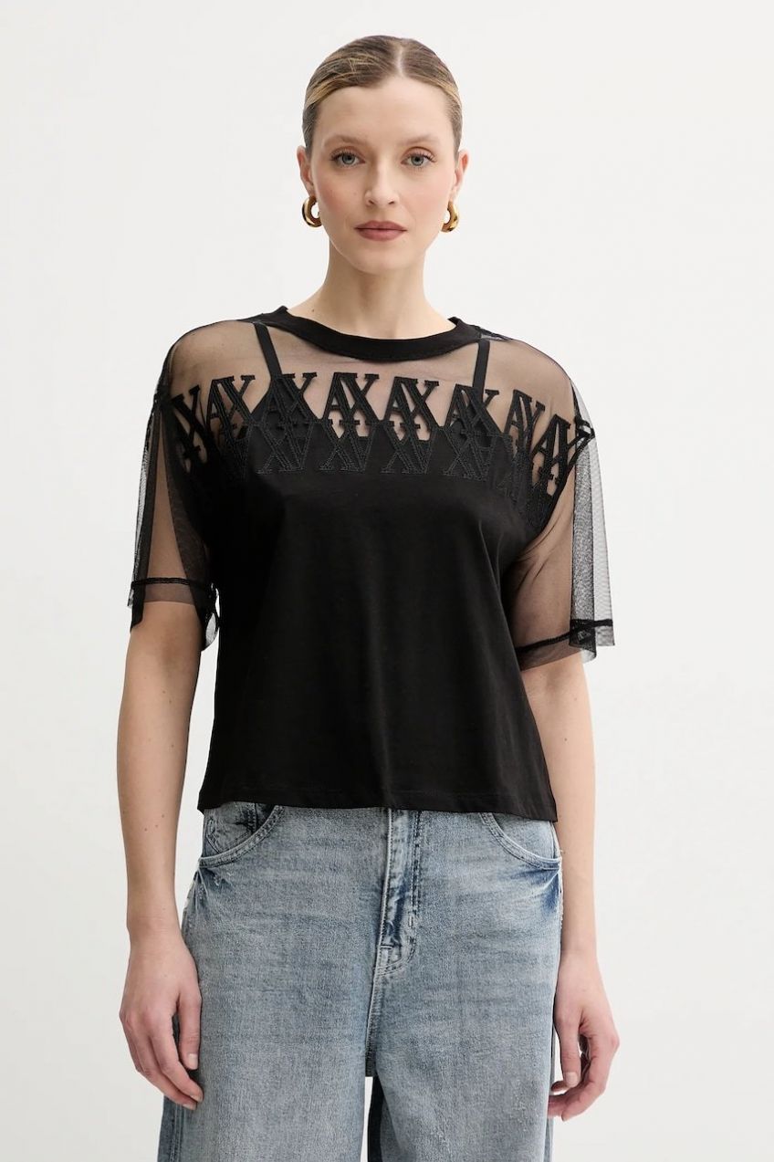 Bavlnené tričko Armani Exchange dámske, čierna farba, XW000516 AF10359