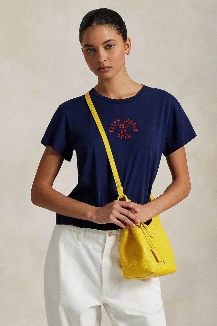 Bavlnené tričko Polo Ralph Lauren dámske, tmavomodrá farba, 211965108