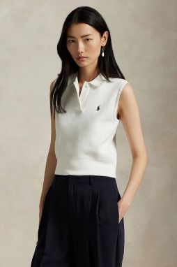 Bavlnená vesta bez rukávov Polo Ralph Lauren biela farba, 211970666
