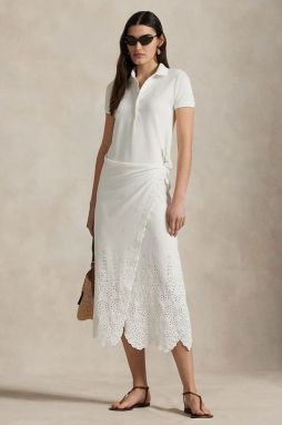 Bavlnené šaty Polo Ralph Lauren biela farba, midi, rovný strih, 211978554
