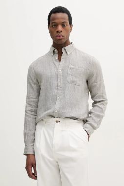 Ľanová košeľa Barbour Linton Tailored Shirt pánska, zelená farba, slim, s golierom button-down, MSH5325