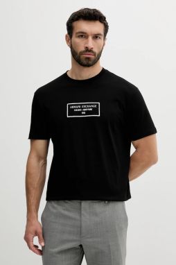Bavlnené tričko Armani Exchange pánske, čierna farba, s nášivkou, XM000552 AF10356