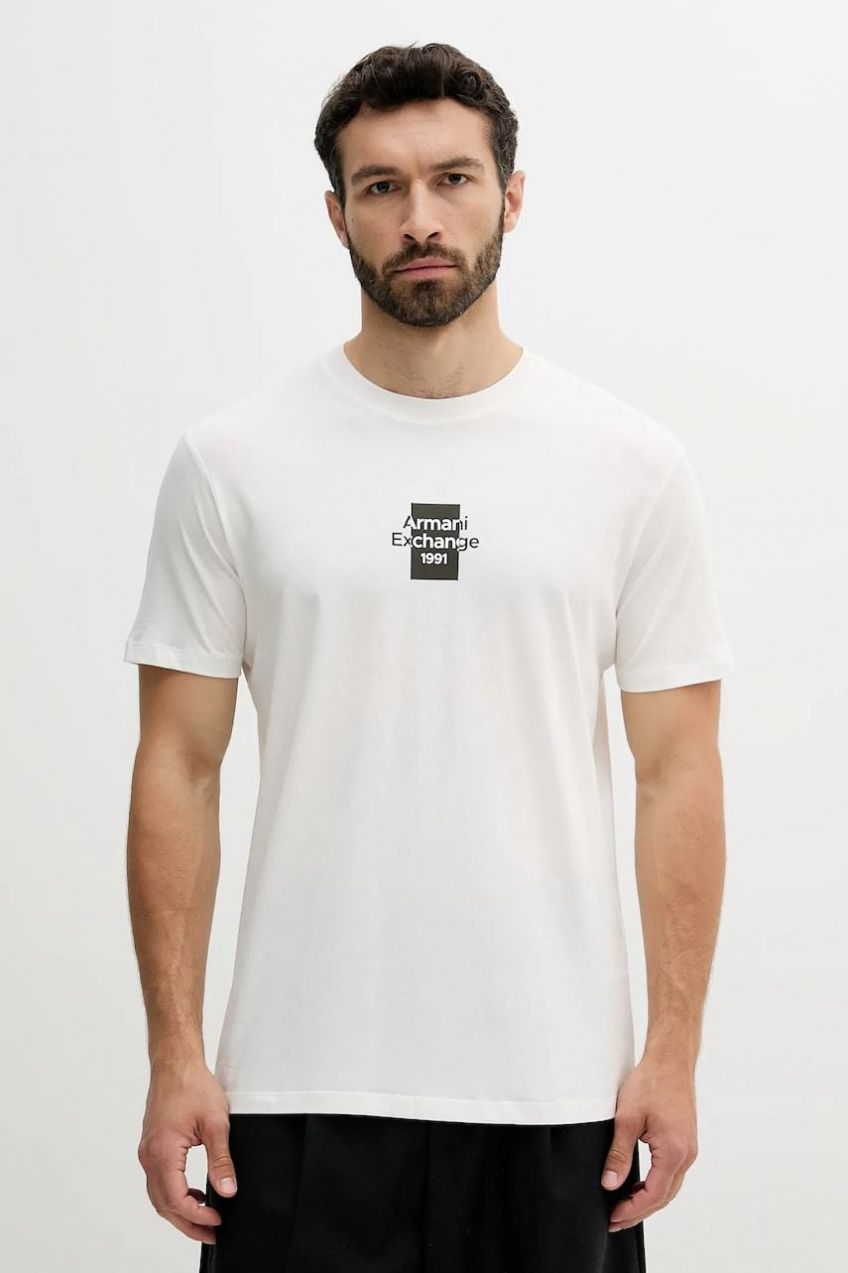 Bavlnené tričko Armani Exchange pánske, biela farba, s potlačou, XM000767 AF12308