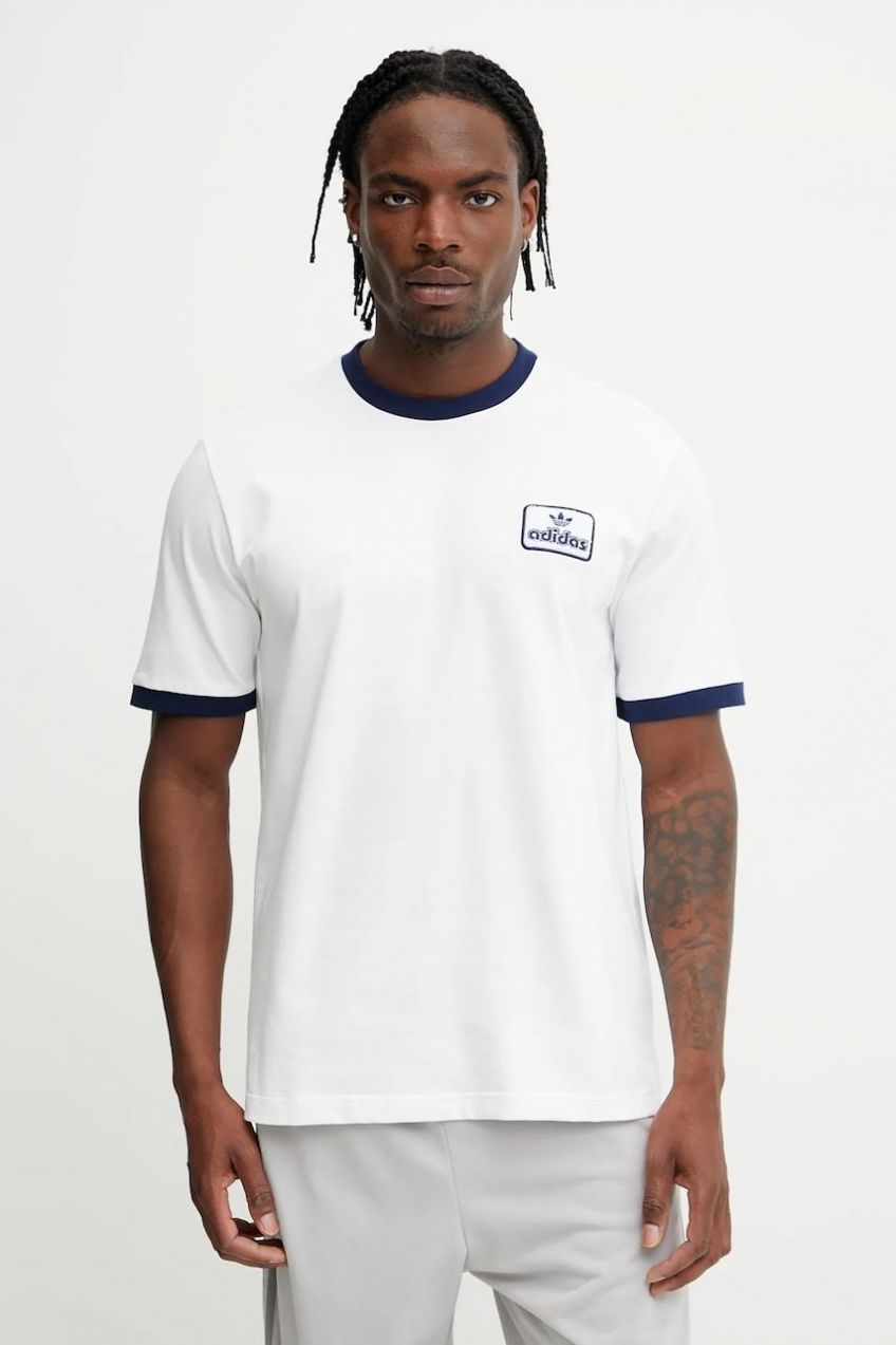 Bavlnené tričko adidas Originals Contrast Tee pánske, biela farba, s nášivkou, JC8384