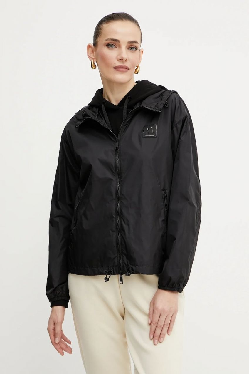 Bavlnená mikina Armani Exchange čierna farba, s kapucňou, jednofarebná, XW000496 AF12739