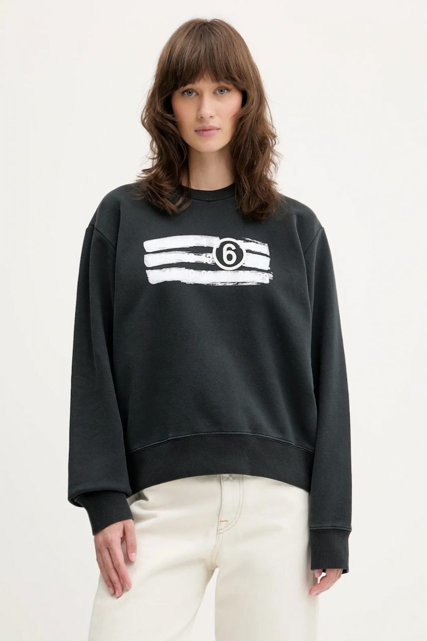 Bavlnená mikina MM6 Maison Margiela čierna farba, s potlačou, S62GU0139