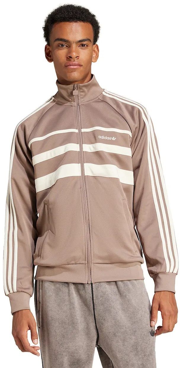 Mikina adidas Originals First Tracktop pánska, hnedá farba, vzorovaná, JP1043