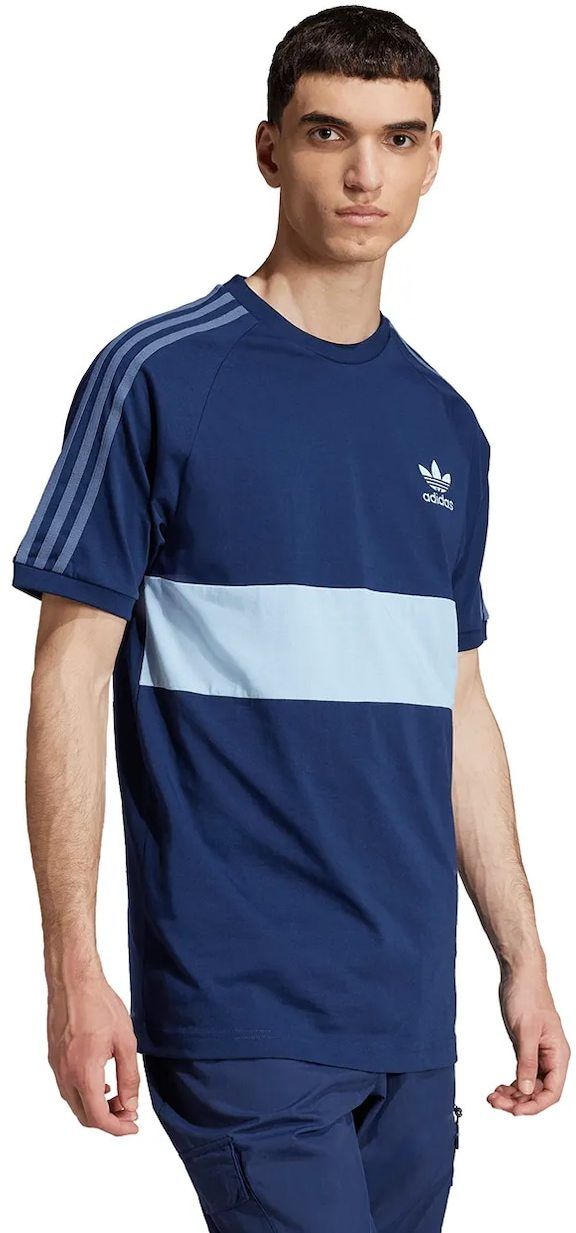 Bavlnené tričko adidas Originals 3-Stripes Panel pánske, tmavomodrá farba, s nášivkou, JD4276