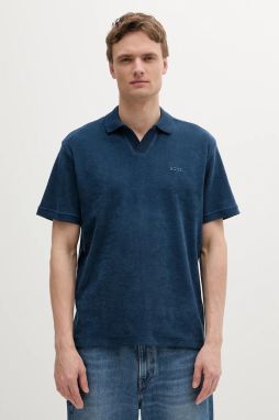 Bavlnené polo tričko BOSS Orange tmavomodrá farba, jednofarebné, 50539869