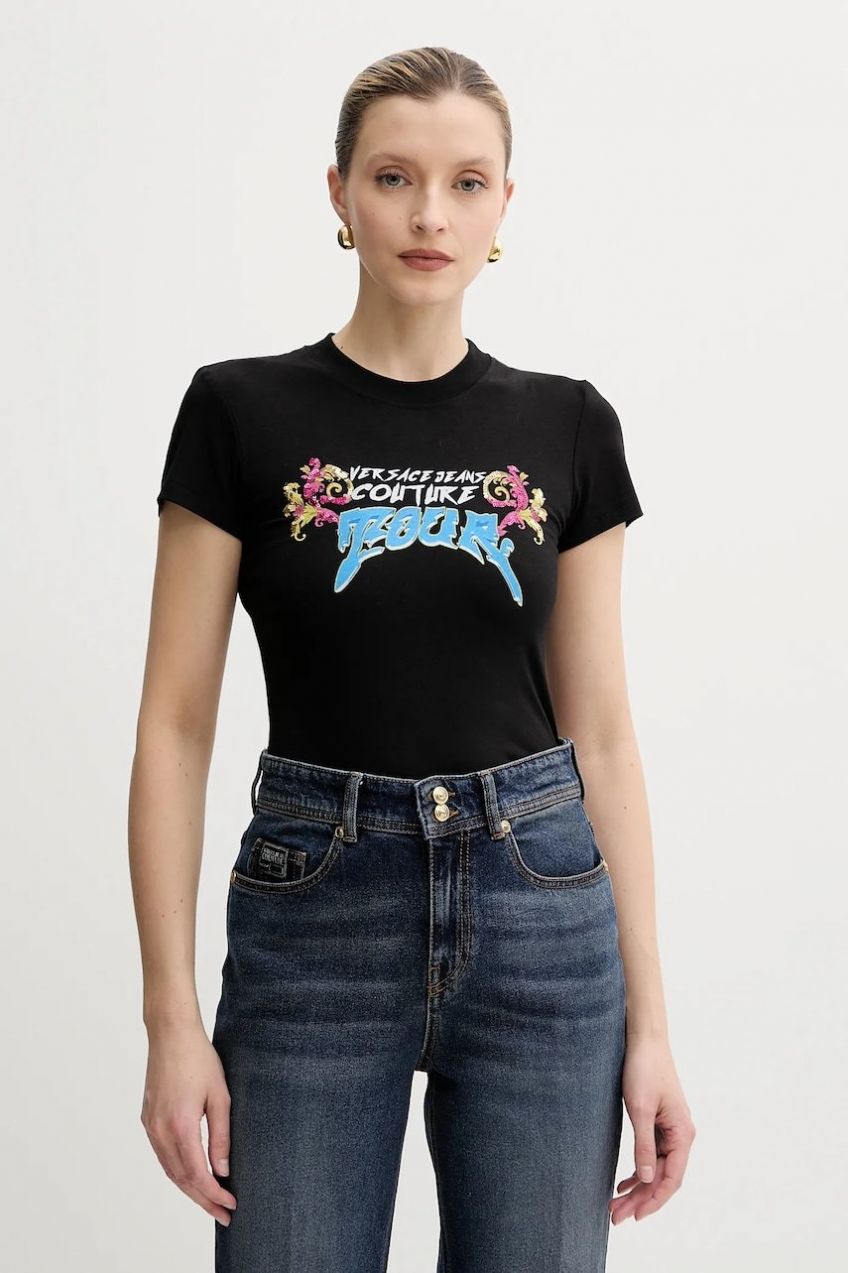 Tričko Versace Jeans Couture dámske, čierna farba, 78HAH606 J0035