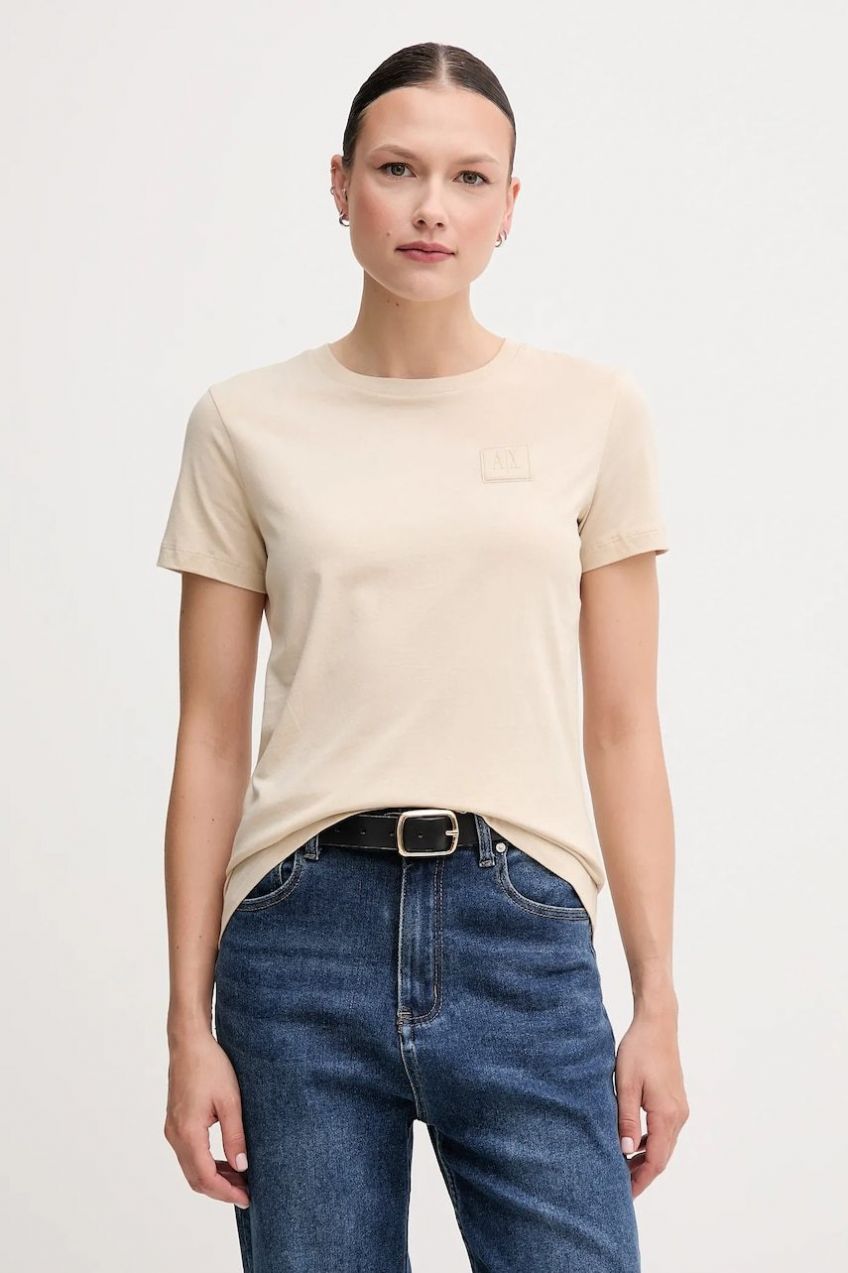Bavlnené tričko Armani Exchange dámske, béžová farba, XW000831 AF10356