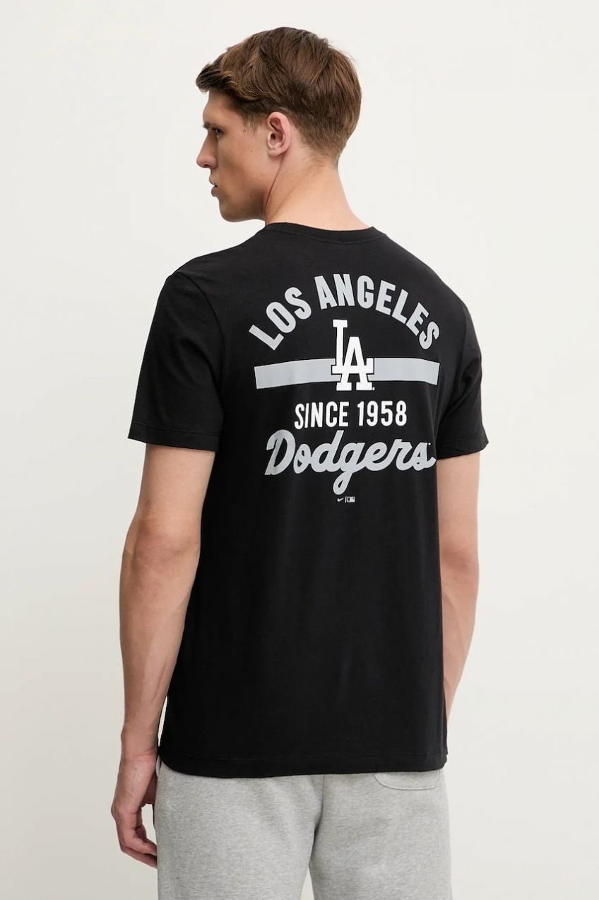 Bavlnené tričko Nike Los Angeles Dodgers pánske, čierna farba, s potlačou, N199-00A-LD-9UX