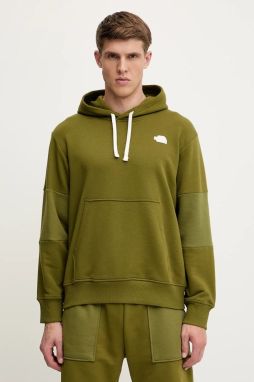 Mikina The North Face Terry Relaxed zelená farba, s kapucňou, jednofarebná, NF0A8C2BPIB1