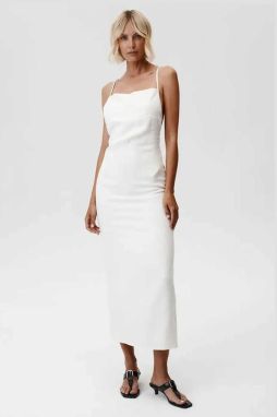 Ľanové šaty Undress Code Havana Dress béžová farba, midi, rovný strih, 898