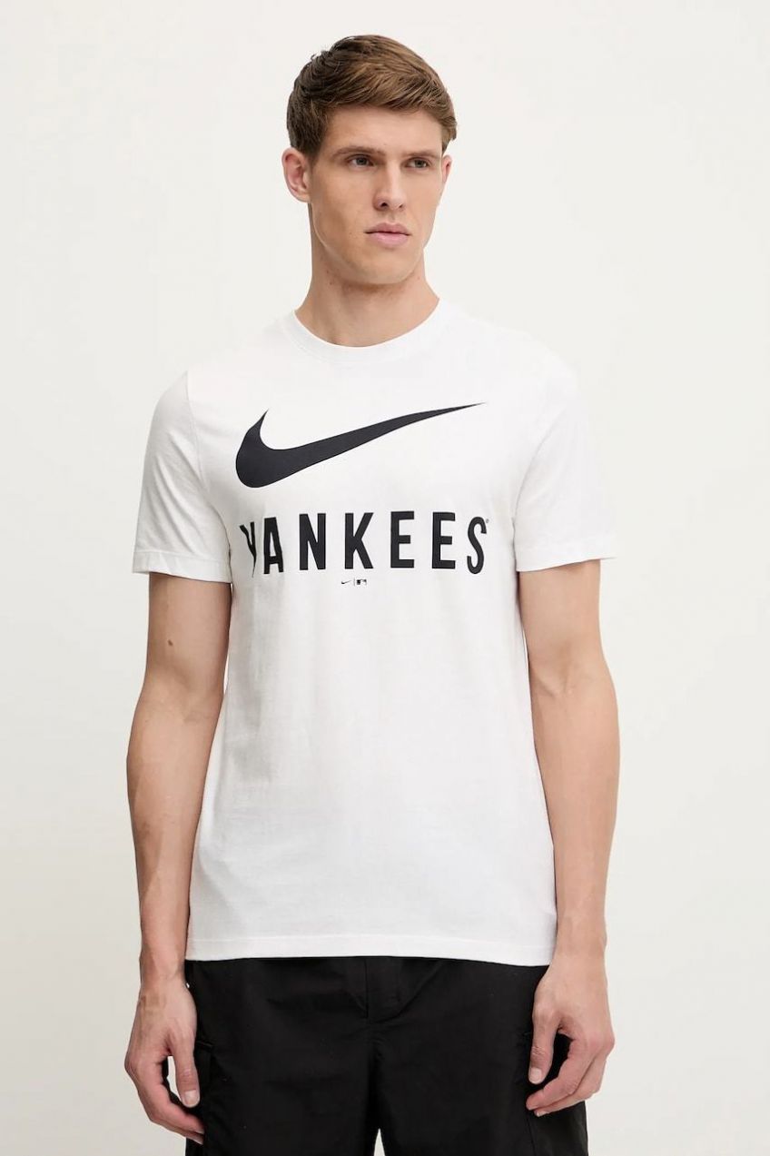 Bavlnené tričko Nike New York Yankees pánske, biela farba, s potlačou, N199-10A-NK-PA7