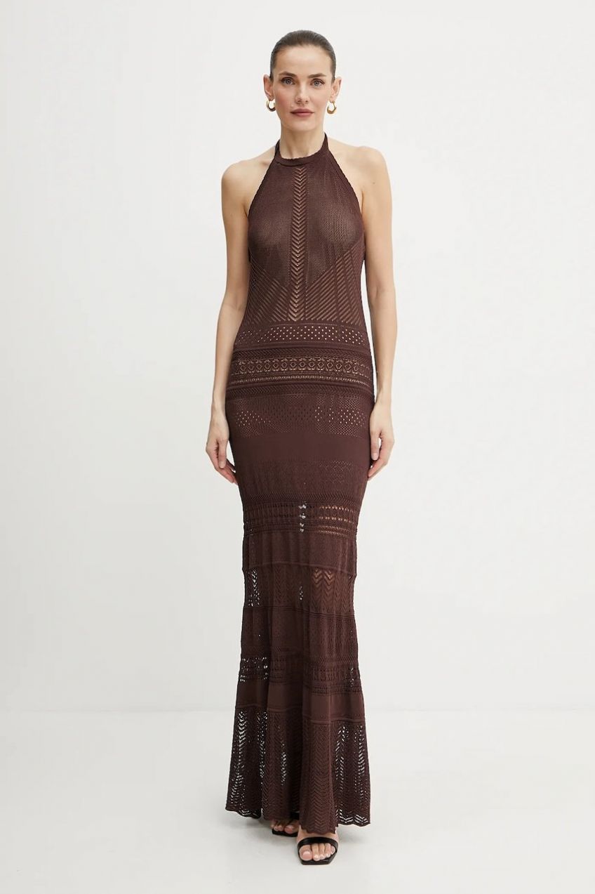 Šaty Twinset hnedá farba, maxi, priliehavé, 251TT3105