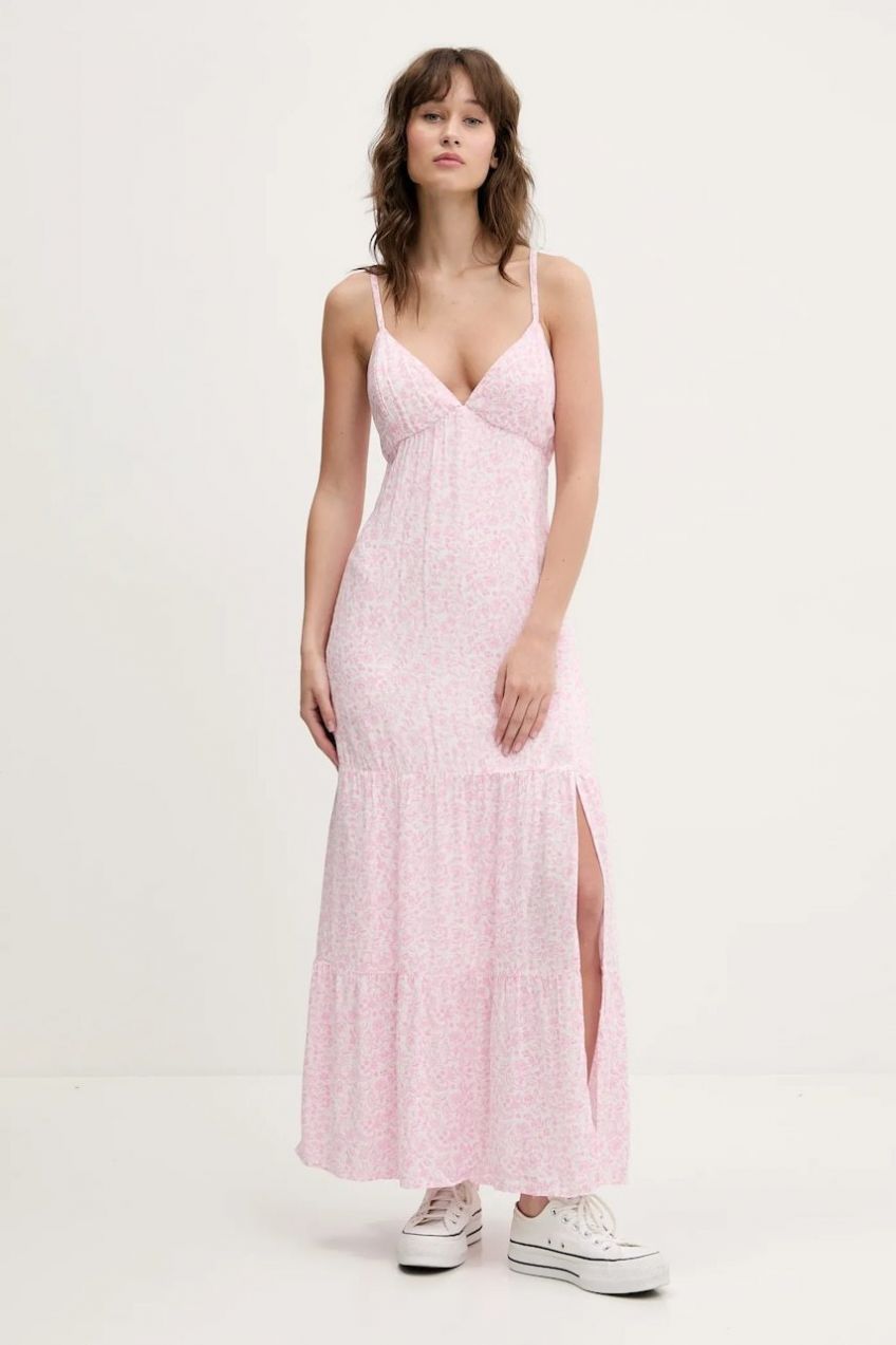Šaty Hollister Co. biela farba, maxi, áčkový strih, KI359-5064