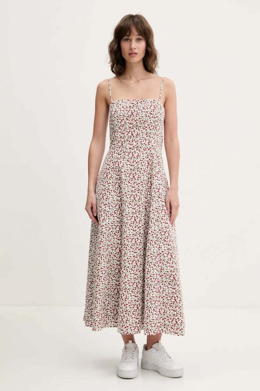 Šaty Abercrombie & Fitch biela farba, midi, áčkový strih, KI159-5481