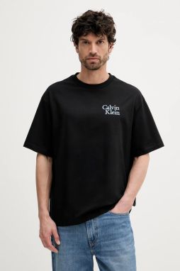 Bavlnené tričko Calvin Klein Jeans pánske, čierna farba, s nášivkou, LV04RC808G