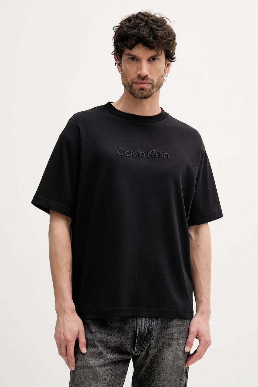 Bavlnené tričko Calvin Klein pánske, čierna farba, s nášivkou, LV04LC206G
