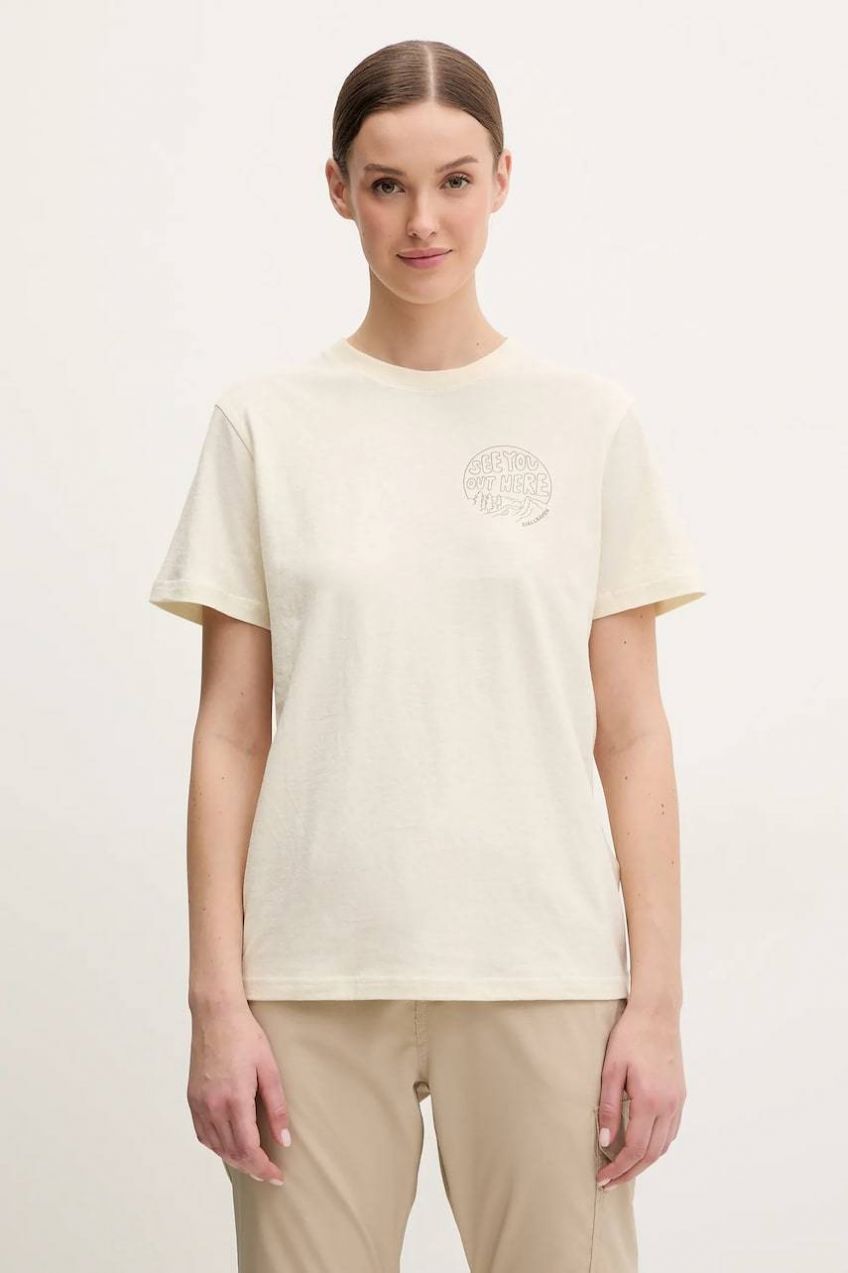 Tričko Fjallraven Hemp Blend Out Here dámske, béžová farba, F14600215