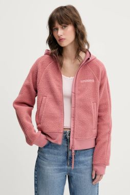 Fleecová mikina Superdry oranžová farba, s kapucňou, jednofarebná, W2012288A-9KS
