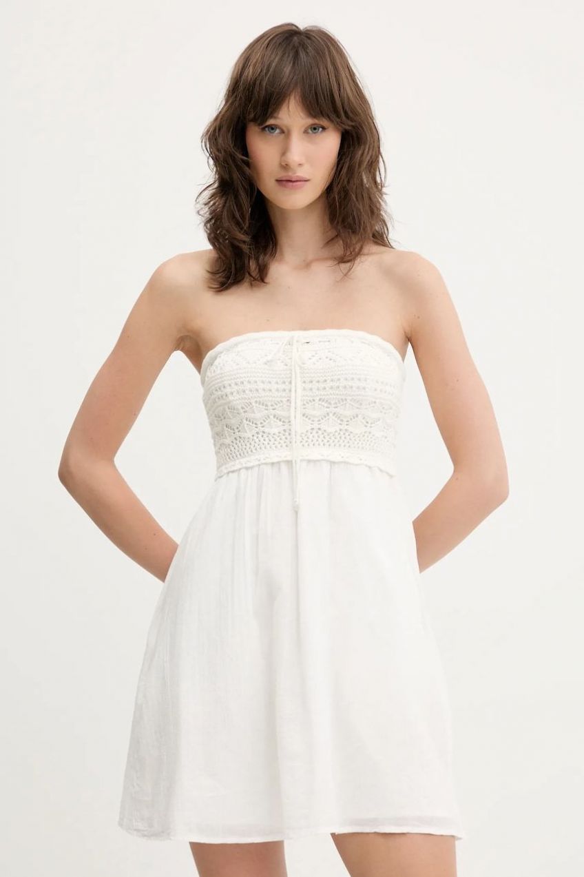 Bavlnené šaty Hollister Co. biela farba, mini, áčkový strih, KI359-5042