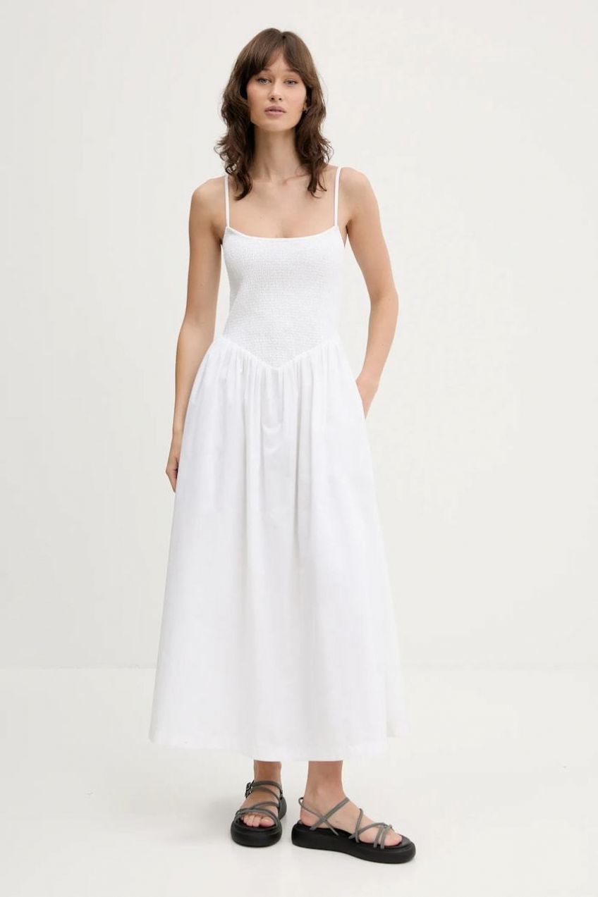 Šaty Abercrombie & Fitch biela farba, maxi, áčkový strih, KI159-5842