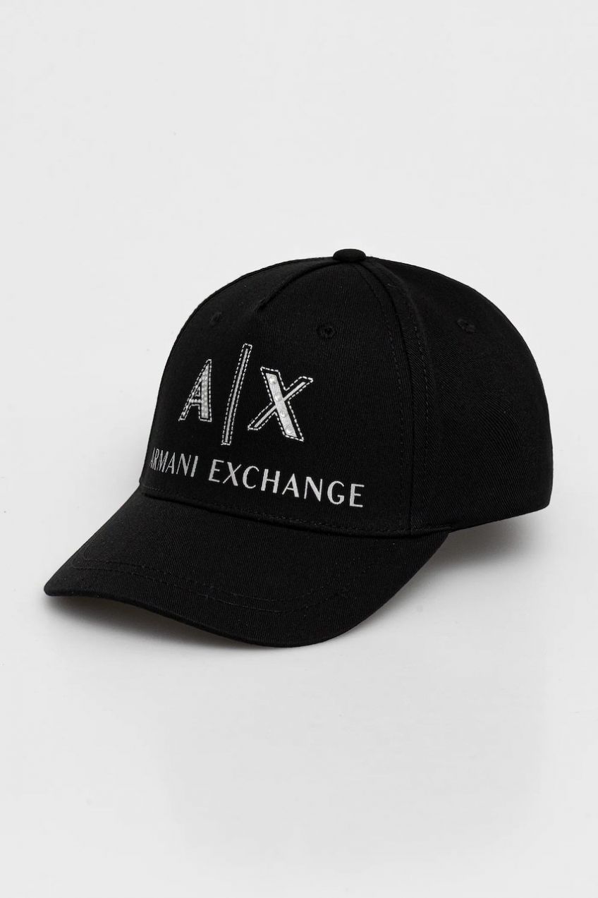 Bavlnená šiltovka Armani Exchange čierna farba, s nášivkou, XW000873 AF13334