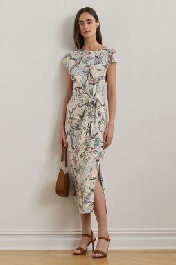 Šaty Lauren Ralph Lauren béžová farba, midi, priliehavé, 250964087