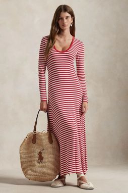 Šaty Polo Ralph Lauren červená farba, maxi, áčkový strih, 211959125