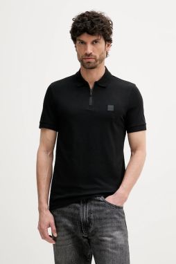 Polo tričko BOSS Orange pánske, čierna farba, jednofarebná, 50537507